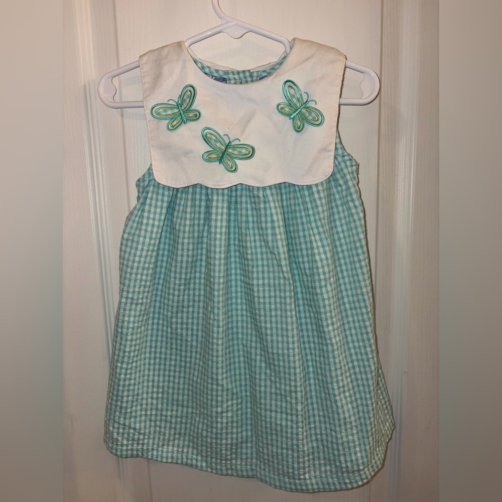 Girls' Mint Gingham Dress with Butterfly Appliqués